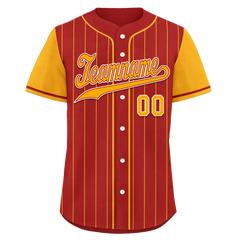 Custom Red Yellow Stripe Fashion Personalized Authentic Baseball Jersey BSBJ01-D017221
