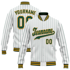 Custom White Forest Green Stripe Fashion Jacket Bomber Full-Snap Varsity Letterman Personalized Jacket FZ005-D020219-5