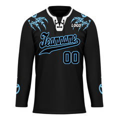 Custom Black Light Blue Gothic Personalized Hockey Jersey HCKJ01-E0601-10