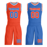 Custom Orange Blue Classic Style Reversible Basketball Uniform Personalized COOLMAX BBJR-D017040