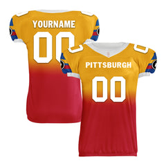 Custom Red Yellow Blue Fade Fashion Pittsburgh High-Performance American Football Jersey FBJ06-D020252-30