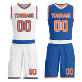 Custom White Blue Classic Style Reversible Basketball Uniform Personalized COOLMAX BBJR-D017016