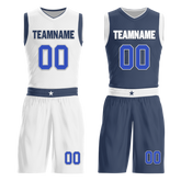 Custom White Blue Classic Style Reversible Basketball Uniform Personalized Ordinary BBJR-D017054