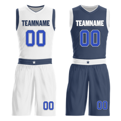 Custom White Blue Classic Style Reversible Basketball Uniform Personalized Ordinary BBJR-D017054