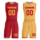 Custom Red Yellow Classic Style Reversible Basketball Uniform Personalized COOLMAX BBJR-D017011
