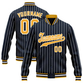 Custom Navy Yellow Stripe Fashion Jacket Bomber Full-Snap Varsity Letterman Personalized Jacket FZ005-D020219-21