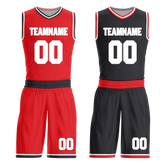 Custom Red Black Classic Style Reversible Basketball Uniform Personalized COOLMAX BBJR-D017025