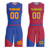 Custom Blue Red Classic Style Reversible Basketball Uniform Personalized COOLMAX BBJR-D017029