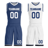 Custom Blue White Classic Style Reversible Basketball Uniform Personalized COOLMAX BBJR-D017053