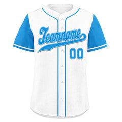 Custom White Blue Raglan Sleeves Personalized Authentic Baseball Jersey BSBJ01-D020200-1