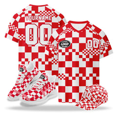 Custom 2026 World Cup Austria High Quality Soccer Stadium Version Jersey Sneakers Sports Shoes and Hat Combo Offer Personalized Team Name and Logo ZH-F027104-2
