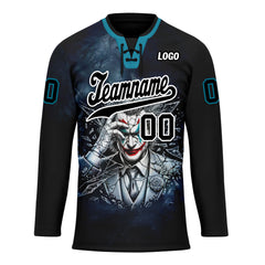 Custom Black White Teal Gothic Personalized Hockey Jersey HCKJ01-E0601-12