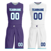 Custom Purple White Classic Style Reversible Basketball Uniform Personalized COOLMAX BBJR-D017014