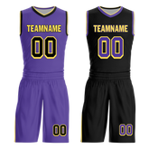Custom Purple Black Classic Style Reversible Basketball Uniform Personalized COOLMAX BBJR-D017033