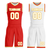 Custom Red White Classic Style Reversible Basketball Uniform Personalized COOLMAX BBJR-D017027