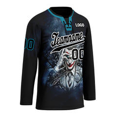 Custom Black White Teal Gothic Personalized Hockey Jersey HCKJ01-E0601-12