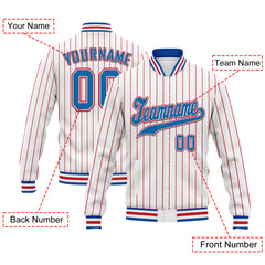 Custom White Red Stripe Fashion Jacket Bomber Full-Snap Varsity Letterman Personalized Jacket FZ005-D020219-13