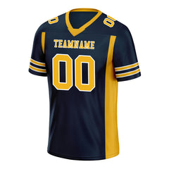 Custom Navy Blue Yellow Striped Sleeves Personalized Authentic Football Jersey FBJ02-D06078