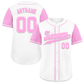 Custom White Pink Raglan Sleeves Personalized Authentic Baseball Jersey BSBJ01-D020200-15