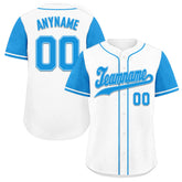 Custom White Blue Raglan Sleeves Personalized Authentic Baseball Jersey BSBJ01-D020200-1