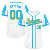 Custom White Blue Raglan Sleeves Personalized Authentic Baseball Jersey BSBJ01-D017167