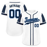 Custom White Blue Raglan Sleeves Personalized Authentic Baseball Jersey BSBJ01-D017164