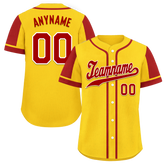 Custom Yellow Red Raglan Sleeves Personalized Authentic Baseball Jersey BSBJ01-D017203