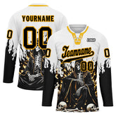 Custom White Black Gold Gothic Personalized Hockey Jersey HCKJ01-E0601-13