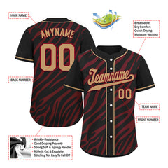 Custom Black Burgundy Zebra Pattern Personalized Authentic Baseball Jersey BSBJ01-D020201-9