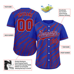 Custom Blue Red Zebra Pattern Personalized Authentic Baseball Jersey BSBJ01-D020201-22
