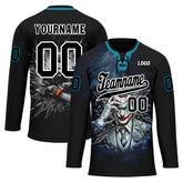 Custom Black White Teal Gothic Personalized Hockey Jersey HCKJ01-E0601-12