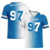 Custom Blue White Michigan Personalized Authentic Football Jersey FBJ02-D028017-6