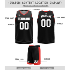 Custom Red Black Classic Style Reversible Basketball Uniform Personalized COOLMAX BBJR-D017042