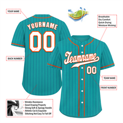 Custom Aqua Stripe Fashion White Authentic Baseball Jersey