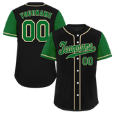 Custom Black Green Raglan Sleeves Green Authentic Baseball Jersey