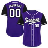 Custom Purple Black Raglan Sleeves White Authentic Baseball Jersey
