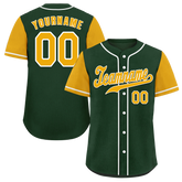 Custom Green Yellow Raglan Sleeves Yellow Authentic Baseball Jersey