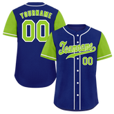 Custom Blue Green Raglan Sleeves Green Authentic Baseball Jersey