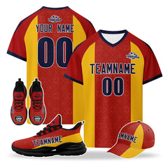 Custom Spain 2026 World Cup High Quality Soccer Stadium Version Jersey Sneakers Sports Shoes and Hat Combo Offer Personalized Team Name and Logo ZH-F007049-006