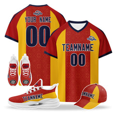 Custom Spain 2026 World Cup High Quality Soccer Stadium Version Jersey Sneakers Sports Shoes and Hat Combo Offer Personalized Team Name and Logo ZH-F007049-006