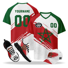 Custom 2026 World Cup Morocco High Quality Soccer Stadium Version Jersey Sneakers Sports Shoes and Hat Combo Offer Personalized Team Name and Logo ZH-F009135-5