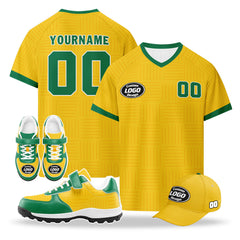 Custom South Africa 2026 World Cup High Quality Soccer Stadium Version Jersey Sneakers Sports Shoes and Hat Combo Offer Personalized Team Name and Logo ZH-F025128-2
