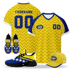 Custom Curaçao 2026 World Cup High Quality Soccer Stadium Version Jersey Sneakers Sports Shoes and Hat Combo Offer Personalized Team Name and Logo ZH-F025154-1