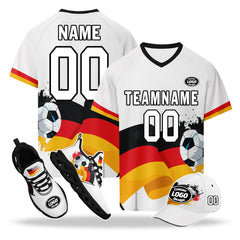 Custom Germany 2026 World Cup High Quality Soccer Stadium Version Jersey Sneakers Sports Shoes and Hat Combo Offer Personalized Team Name and Logo ZH-F028100-2