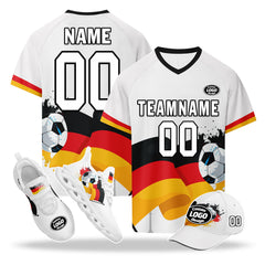 Custom Germany 2026 World Cup High Quality Soccer Stadium Version Jersey Sneakers Sports Shoes and Hat Combo Offer Personalized Team Name and Logo ZH-F028100-2