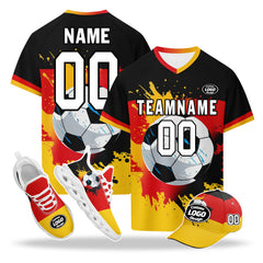 Custom Germany 2026 World Cup High Quality Soccer Stadium Version Jersey Sneakers Sports Shoes and Hat Combo Offer Personalized Team Name and Logo ZH-F028100-4