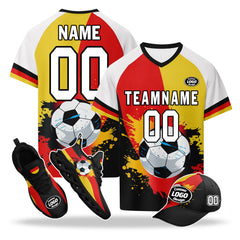 Custom Germany 2026 World Cup High Quality Soccer Stadium Version Jersey Sneakers Sports Shoes and Hat Combo Offer Personalized Team Name and Logo ZH-F028100-6