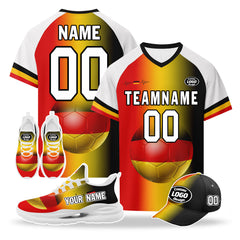 Custom Germany 2026 World Cup High Quality Soccer Stadium Version Jersey Sneakers Sports Shoes and Hat Combo Offer Personalized Team Name and Logo ZH-F028102-10