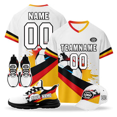 Custom Germany 2026 World Cup High Quality Soccer Stadium Version Jersey Sneakers Sports Shoes and Hat Combo Offer Personalized Team Name and Logo ZH-F028102-1