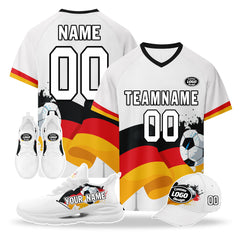 Custom Germany 2026 World Cup High Quality Soccer Stadium Version Jersey Sneakers Sports Shoes and Hat Combo Offer Personalized Team Name and Logo ZH-F028102-2
